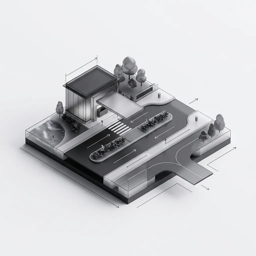 Zone concept card: arrival and access — a defined gateway organising resident, visitor and service movement.