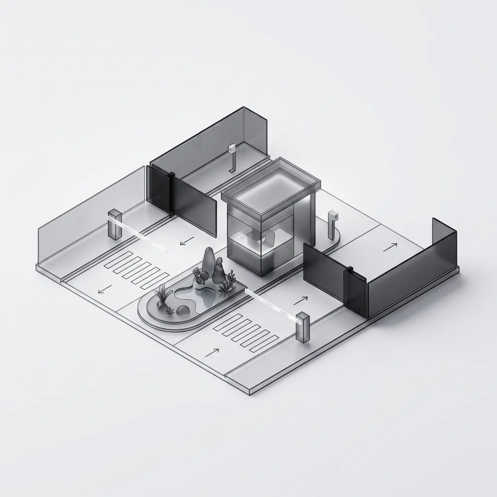 Zone concept card: security gate with separated entrance and exit lanes.