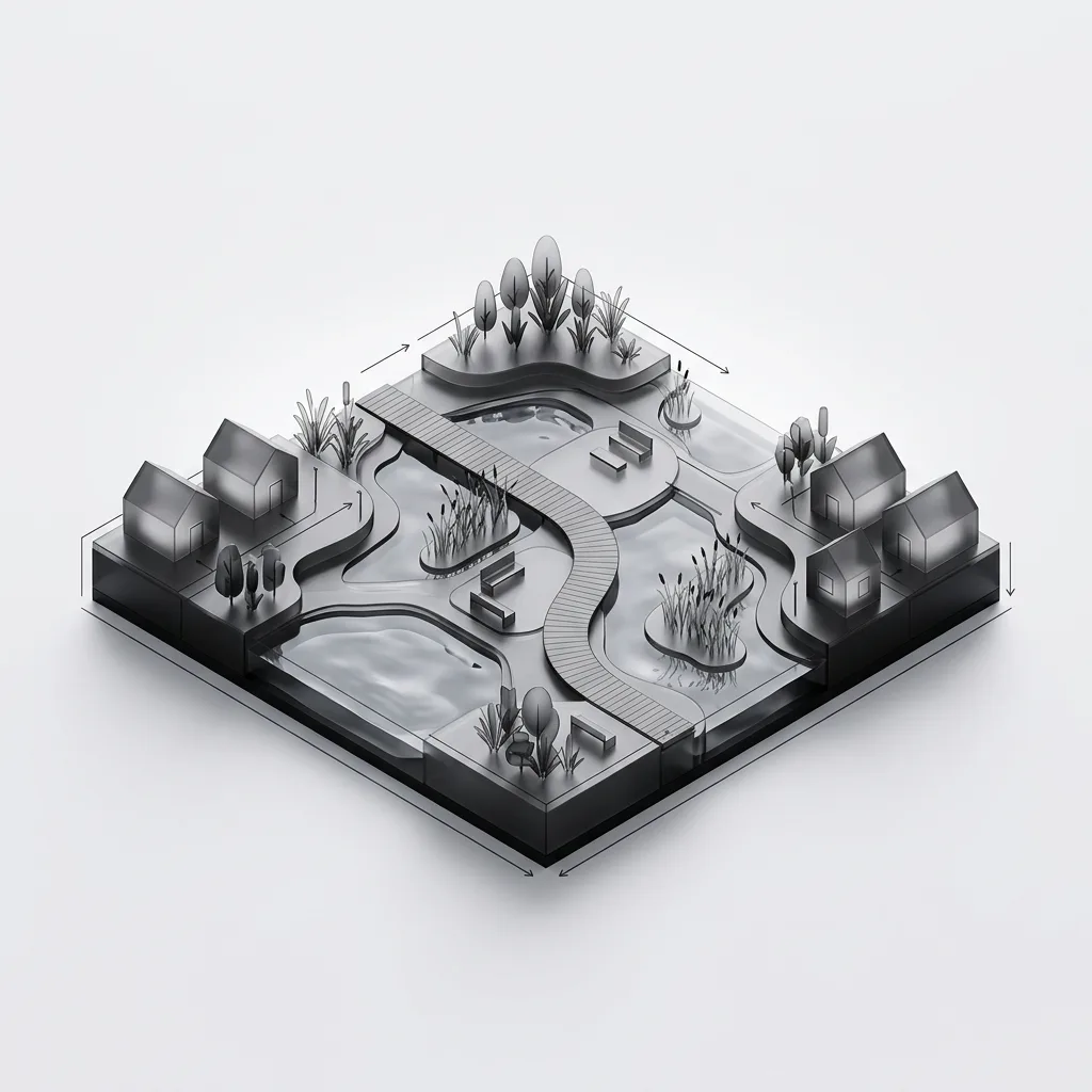 Zone concept card: constructed wetland and park with boardwalk.