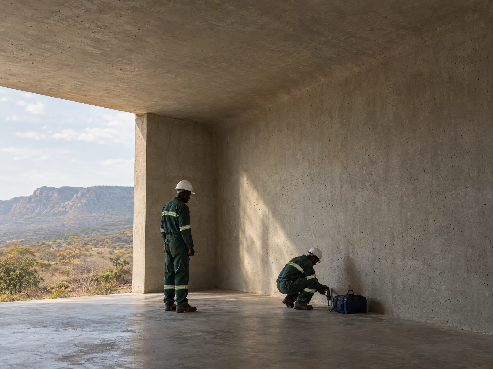 Artist's impression of the inside of a cast concrete room, wall and ceiling meeting without a joint.