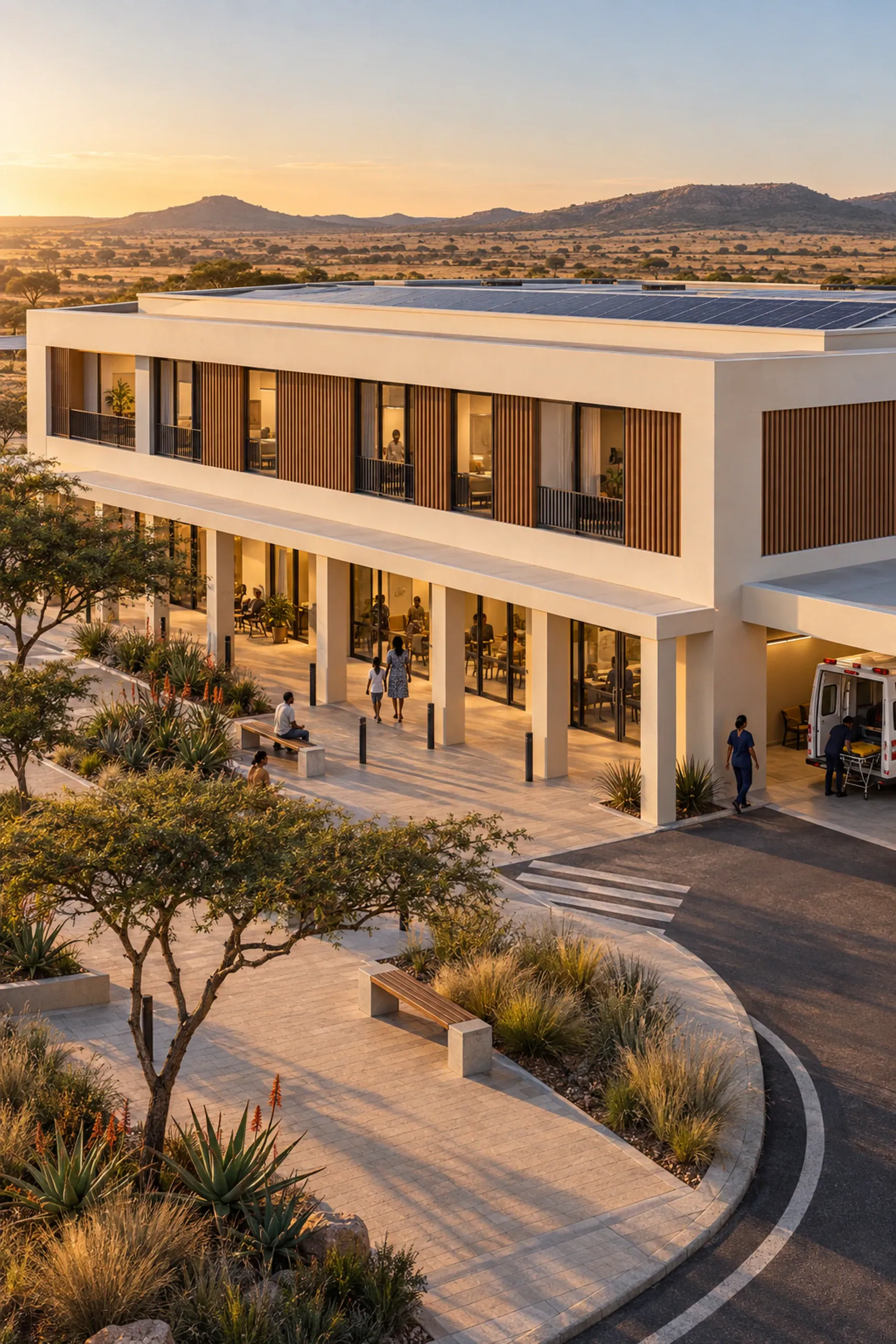 Photoreal visualisation of a two-storey precast district clinic.
