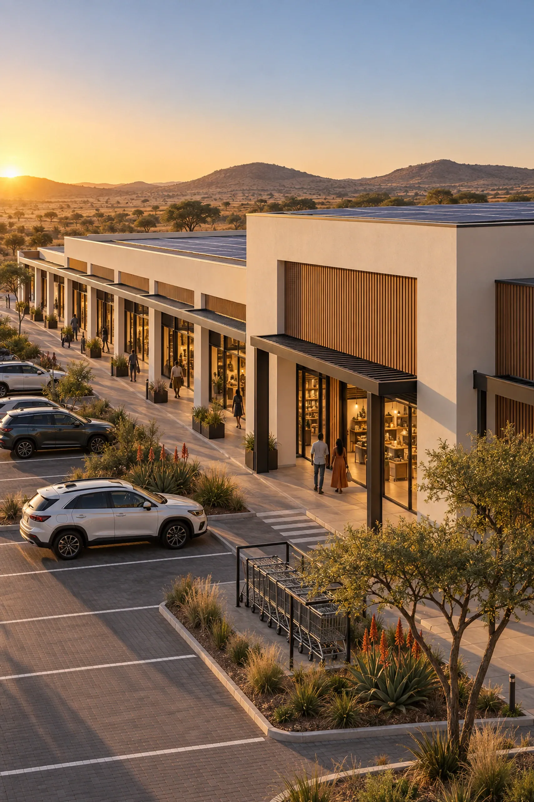 Photoreal visualisation of a precast neighbourhood retail centre.