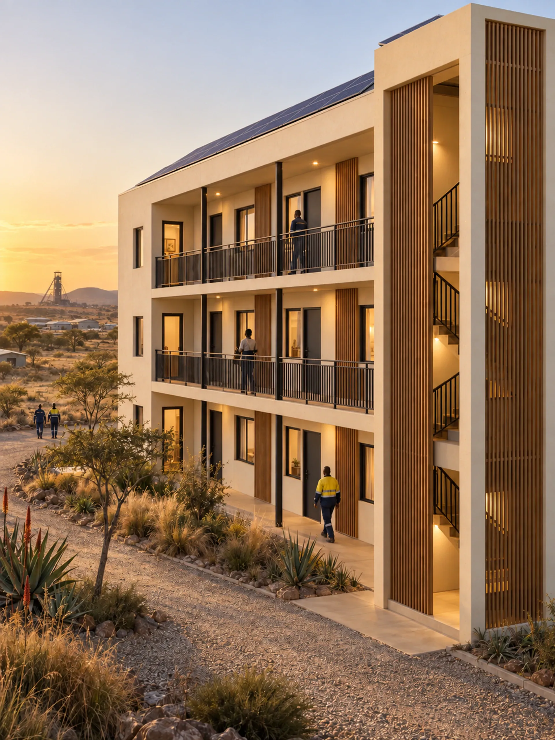 Photoreal visualisation of a precast workforce residence block.